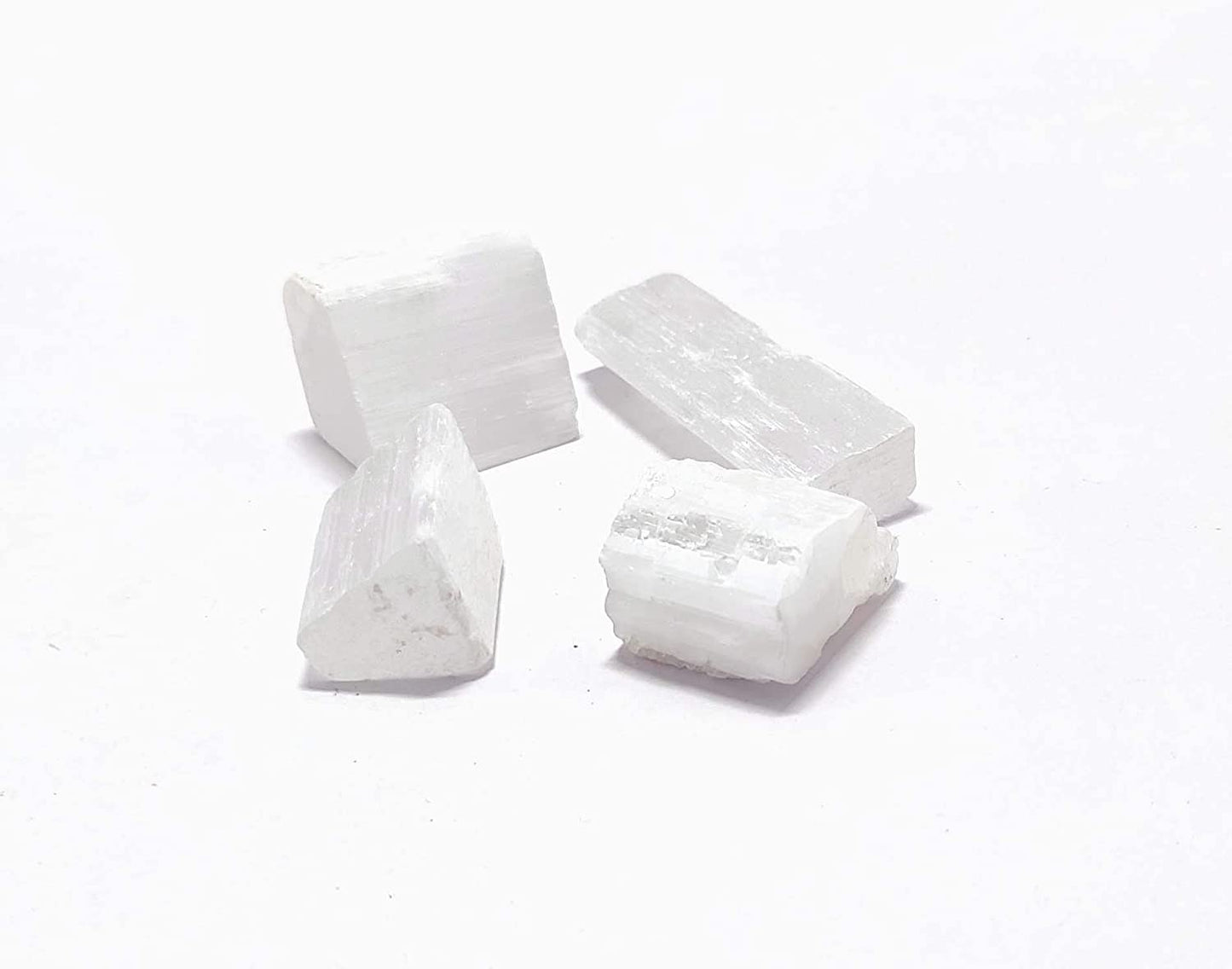 Selenite Orgone Crystal Pyramid with Flower of Life Symbol & 4 Pieces of Natural Raw Rough Stone