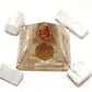 Selenite Orgone Crystal Pyramid with Flower of Life Symbol & 4 Pieces of Natural Raw Rough Stone