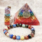7 Chakra Onyx Orgone Crystal Pyramid with Flower of Life Symbol Stone Bracelet & Orgone Pendant Necklace Combo for Reiki Spiritual Healing Energy Generator Yoga Meditation